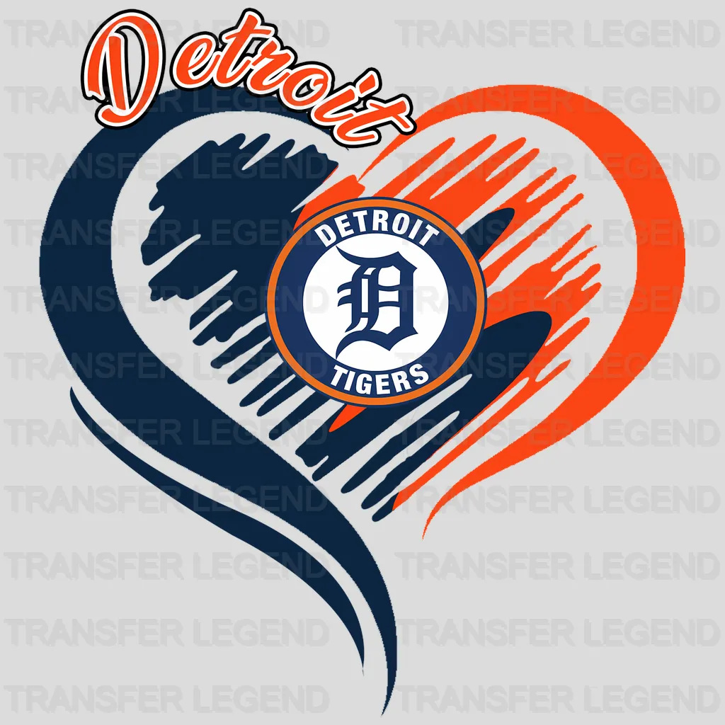 Detroit Tigers MLB Swirl Heart Shape Artistic Logo - DTF Iron On Transfer
