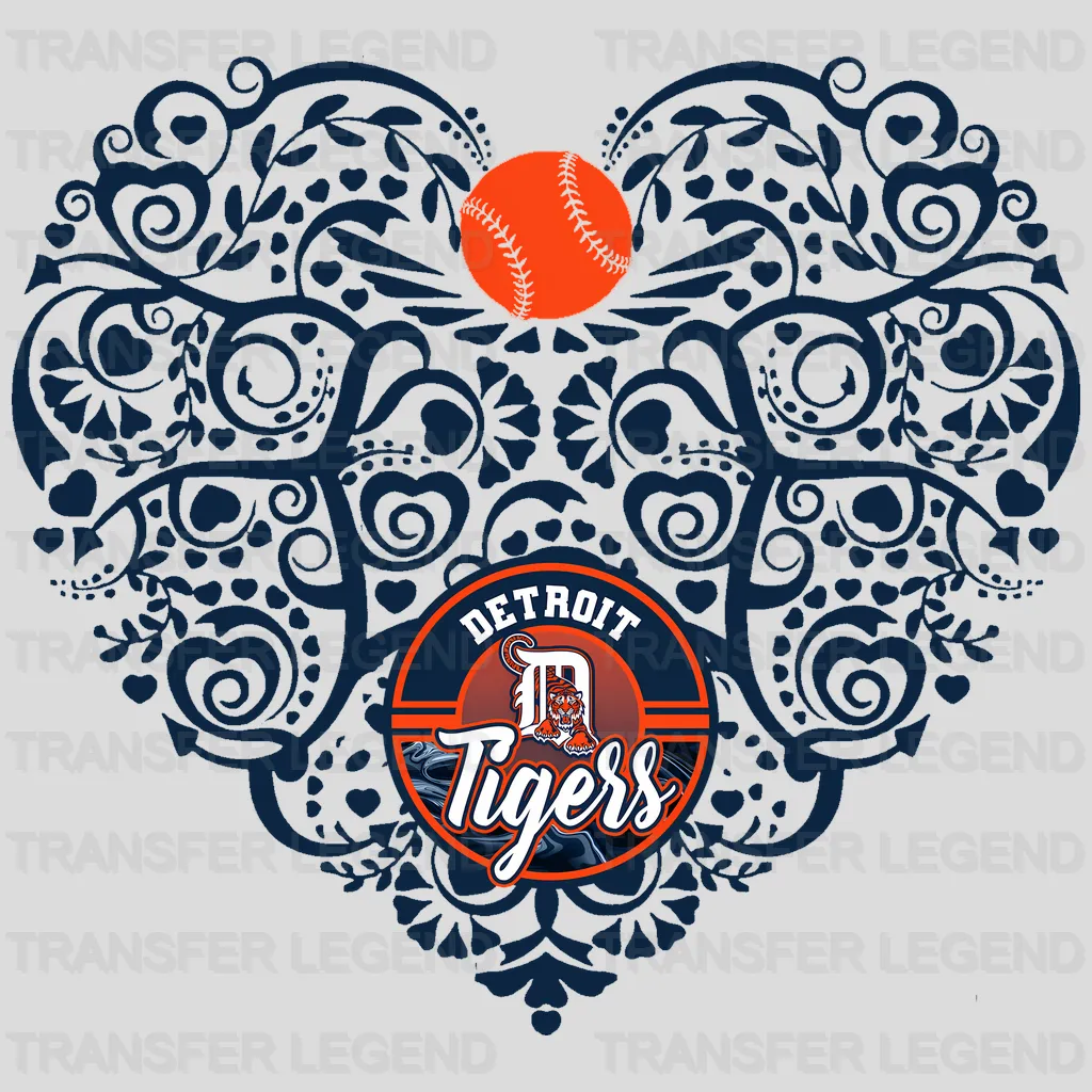 Detroit Tigers MLB Floral Pattern Heart Shape - DTF Iron On Transfer