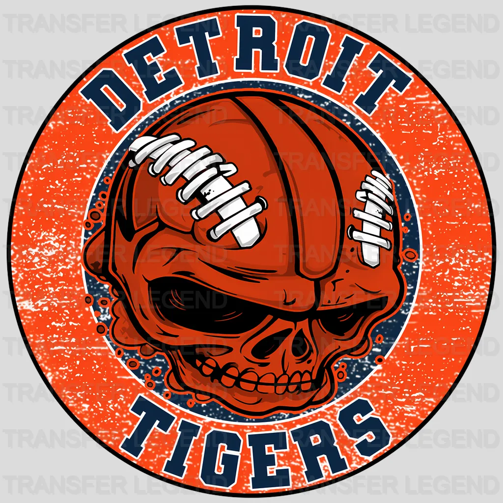 Detroit Tigers MLB Orange Skull With Helmet Art - DTF Iron On Transfer