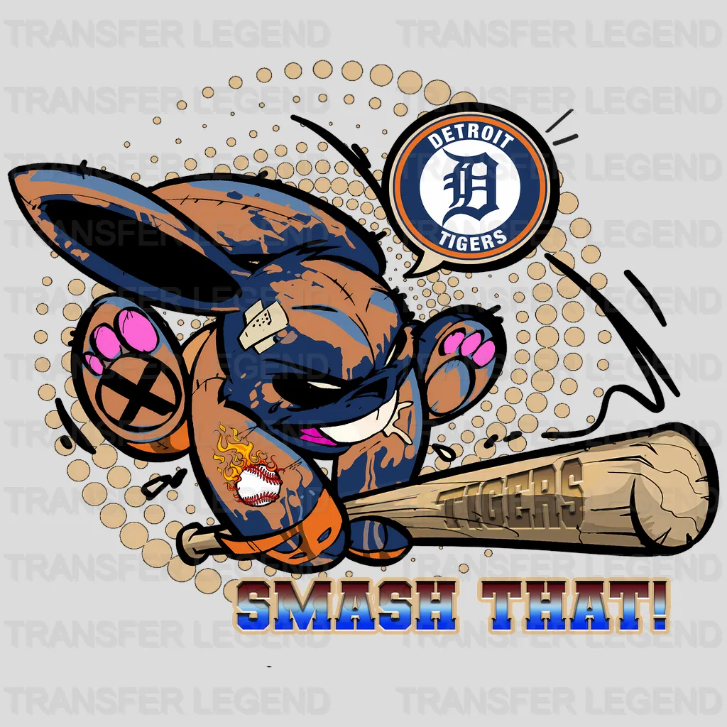 Detroit Tigers MLB Cartoon Bunny Batter Mascot - DTF Iron On Transfer