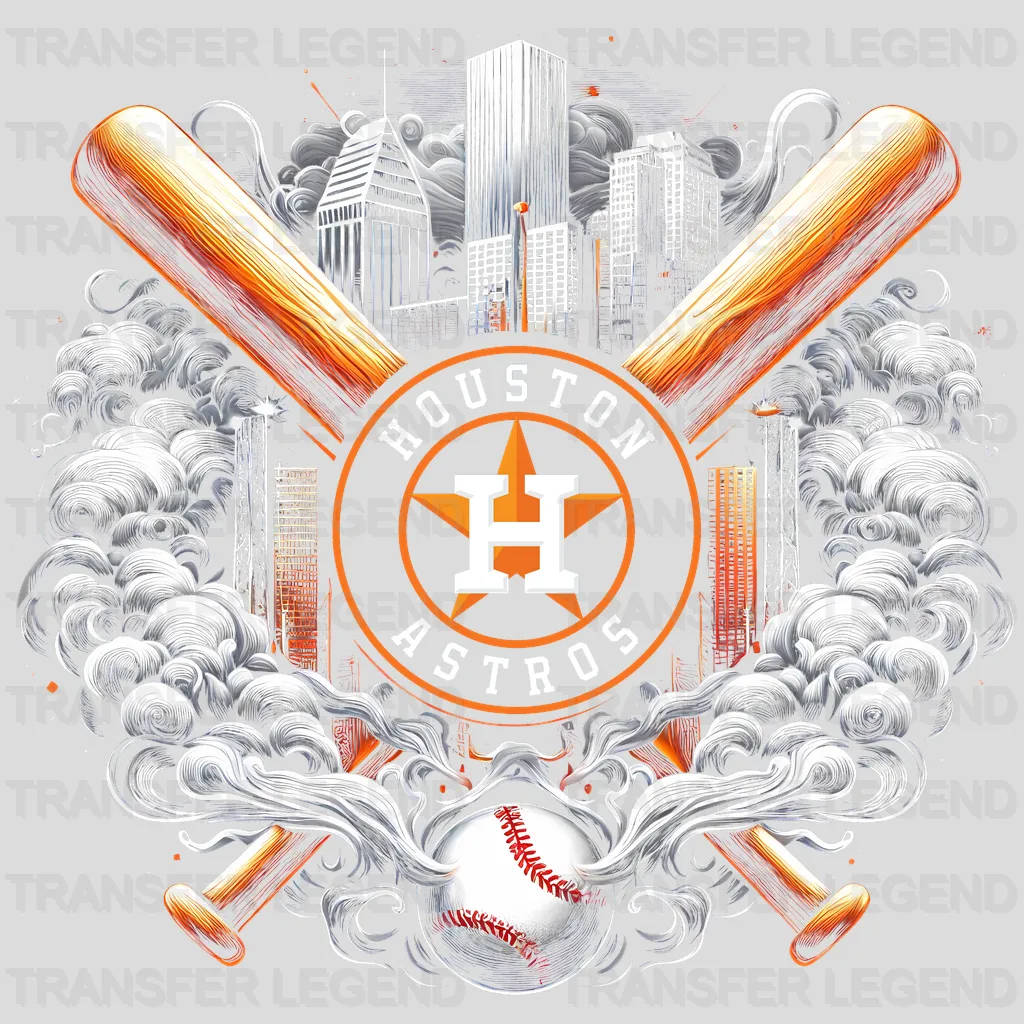 Houston Astros MLB Crossed Bats Shield Emblem - DTF Iron On Transfer