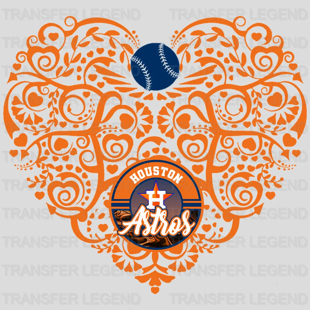 Houston Astros MLB Orange Floral Pattern Heart Shape - DTF Iron On Transfer