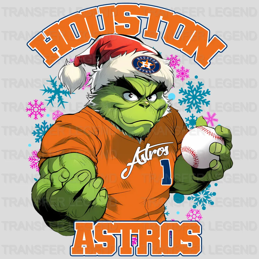 Houston Astros MLB Grinch Christmas Santa Hat Art - DTF Iron On Transfer