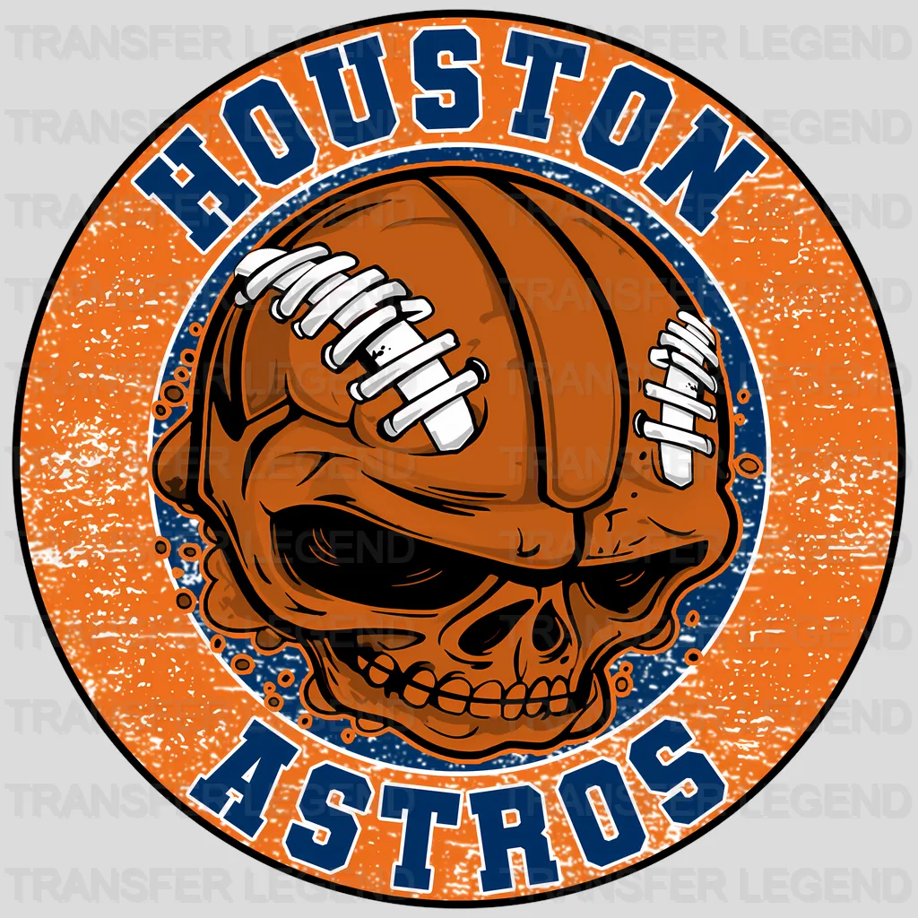 Houston Astros MLB Orange Skull With Helmet Art - DTF Iron On Transfer