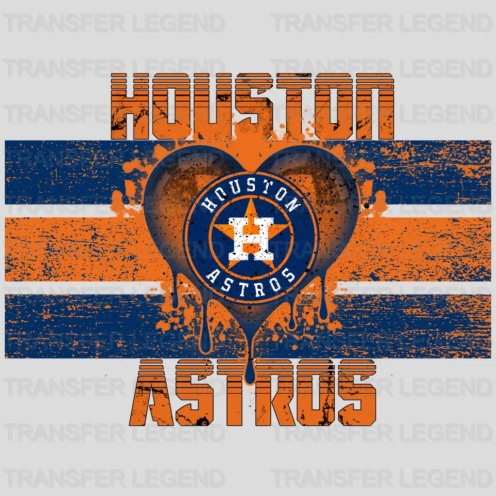 Houston Astros MLB Distressed Flag Heart Shape - DTF Iron On Transfer
