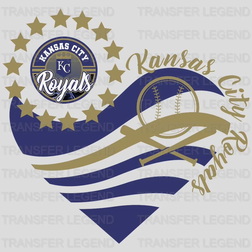 Kansas City Royals MLB Heart Shape Road Graphic Art - DTF Iron On Transfer