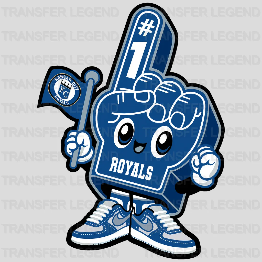 Kansas City Royals MLB Mascot With Foam Finger Cartoon - DTF Iron On Transfer
