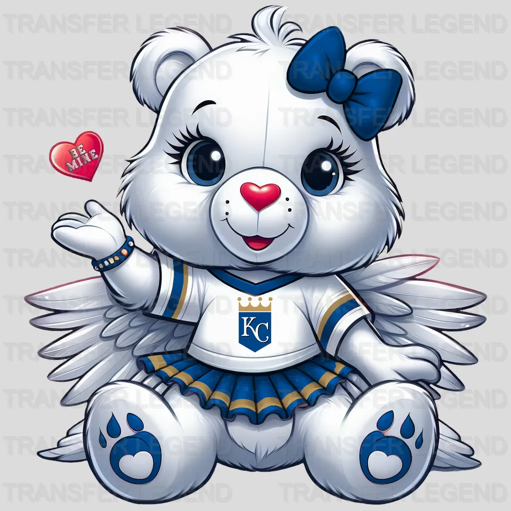 Kansas City Royals MLB Cute Care Bear Mascot With Bow - DTF Iron On Transfer