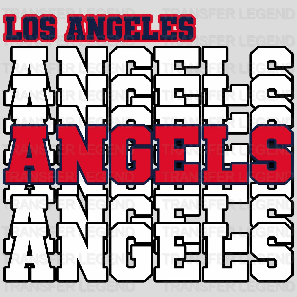 Los Angeles Angels MLB Repeated Text Pattern Block Logo - DTF Iron On Transfer