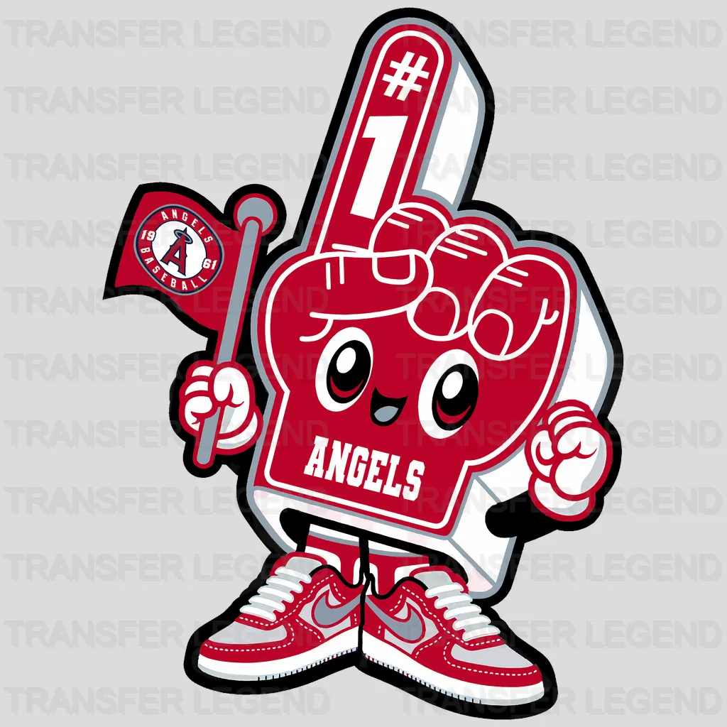 Los Angeles Angels MLB Mascot With Foam Finger Cartoon - DTF Iron On Transfer