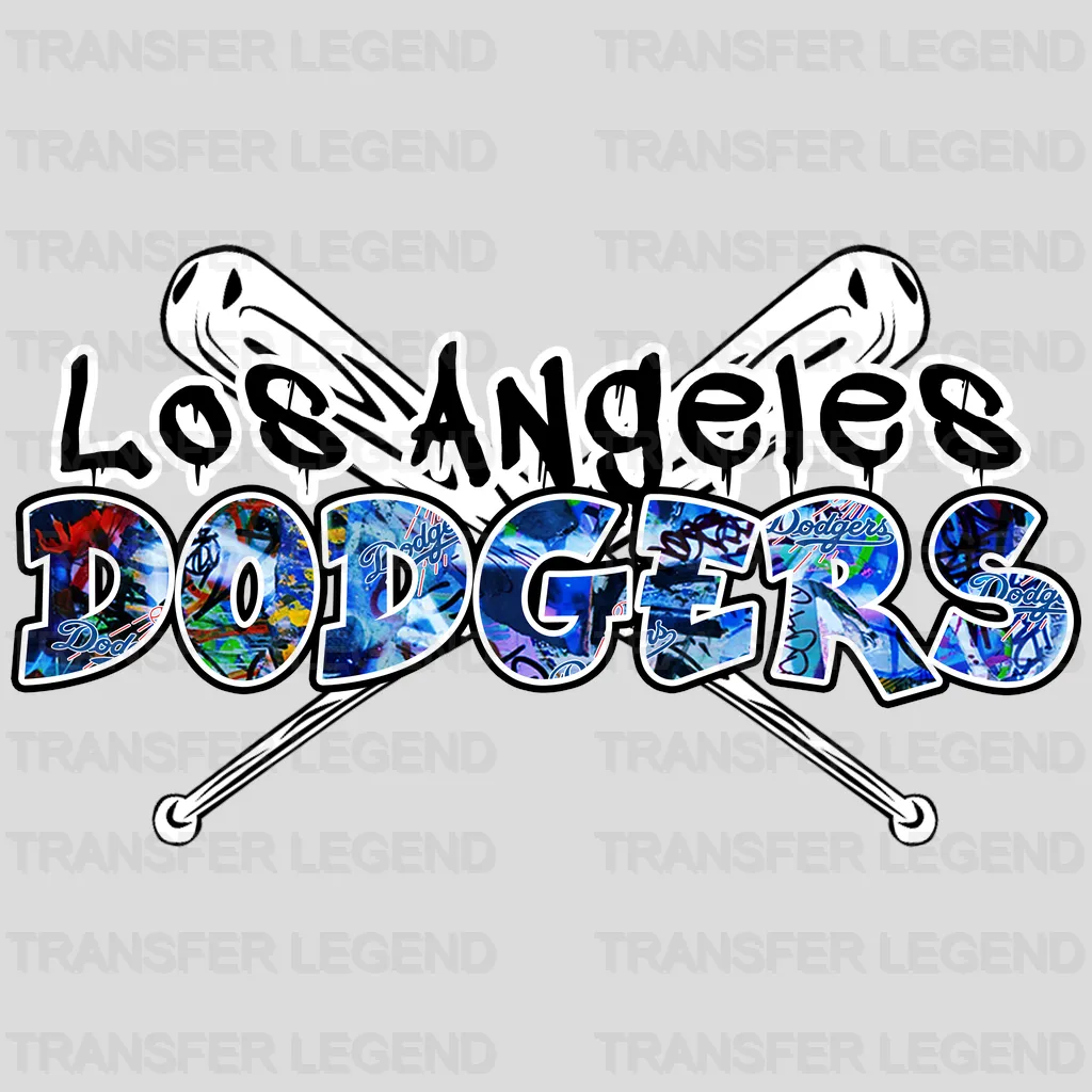 Los Angeles Dodgers MLB Crossed Bats Logo & Text Art - DTF Iron On Transfer