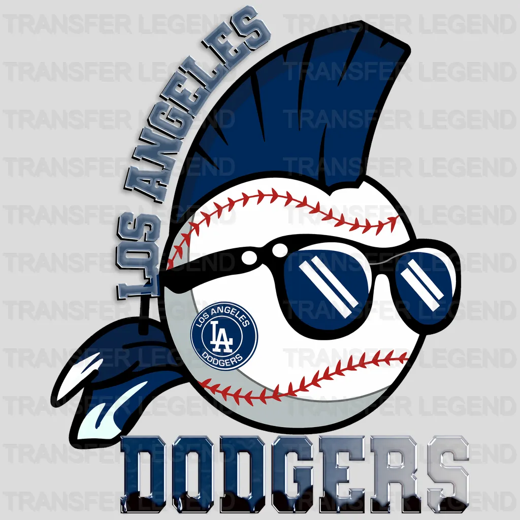 Los Angeles Dodgers MLB Punk Skull With Mohawk & Glasses - DTF Iron On Transfer