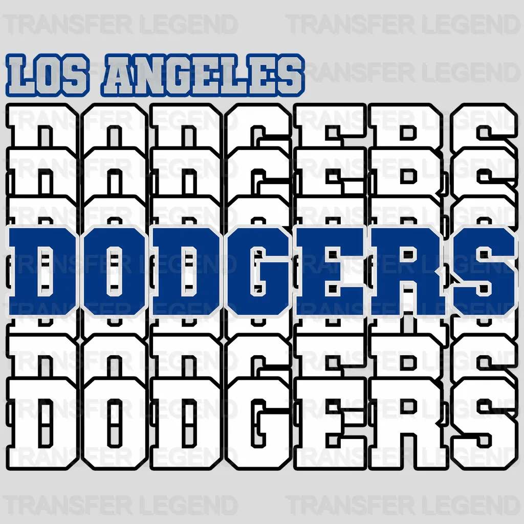 Los Angeles Dodgers MLB Repeated Text Pattern Block Logo - DTF Iron On Transfer