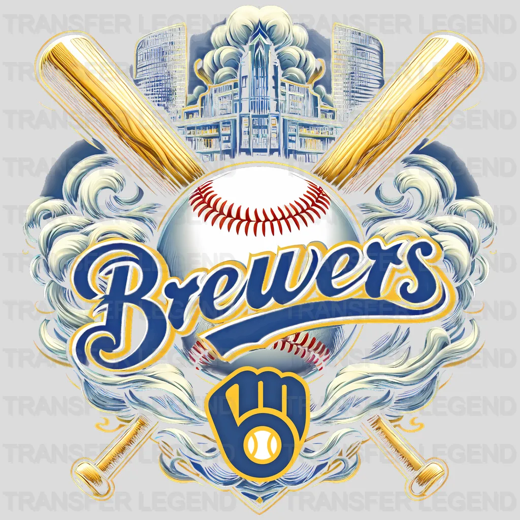 Milwaukee Brewers MLB Crossed Bats Shield Emblem - DTF Iron On Transfer