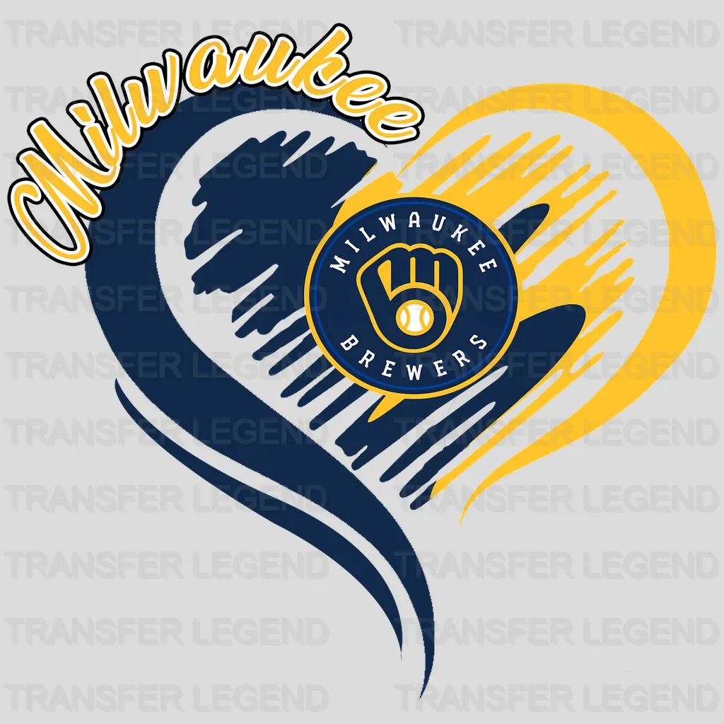 Milwaukee Brewers MLB Swirl Heart Shape Artistic Logo - DTF Iron On Transfer