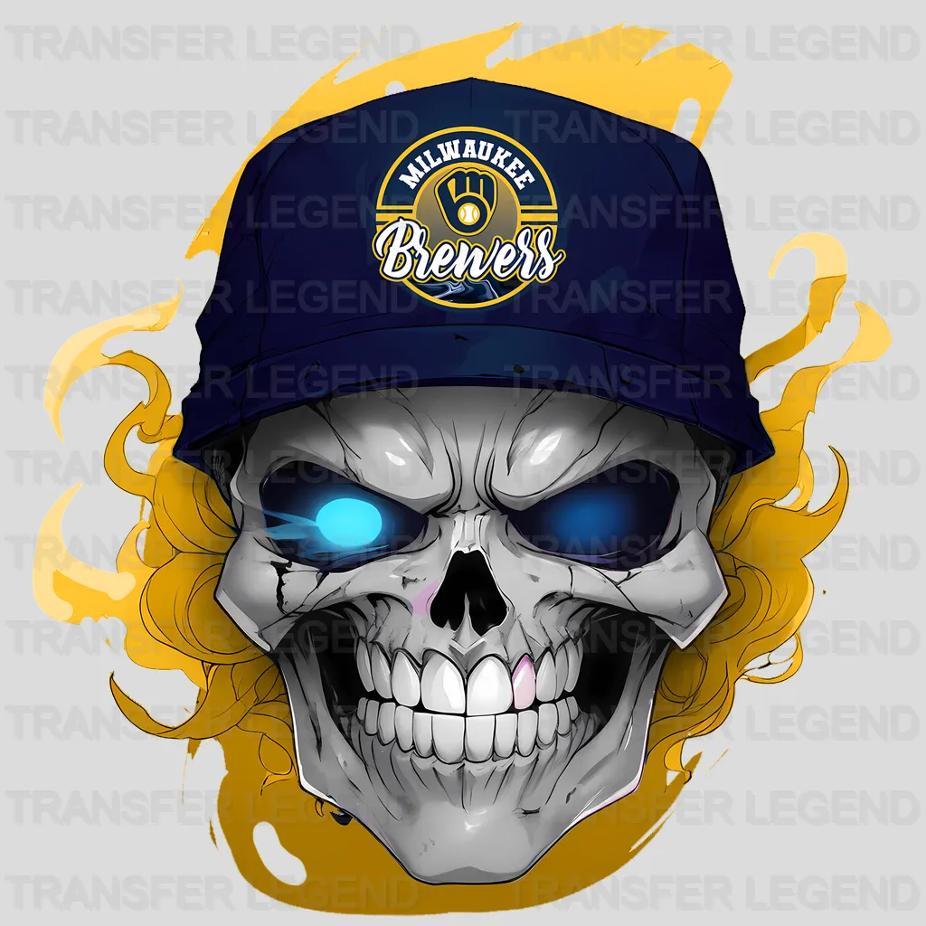 Milwaukee Brewers MLB Skull With Cap & Smoke Effect - DTF Iron On Transfer