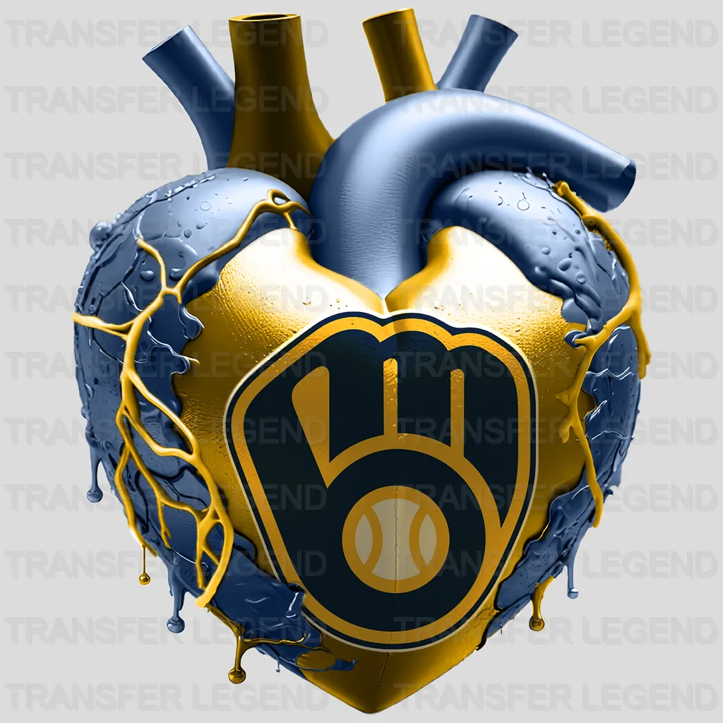 Milwaukee Brewers MLB Realistic Anatomical Heart Art - DTF Iron On Transfer