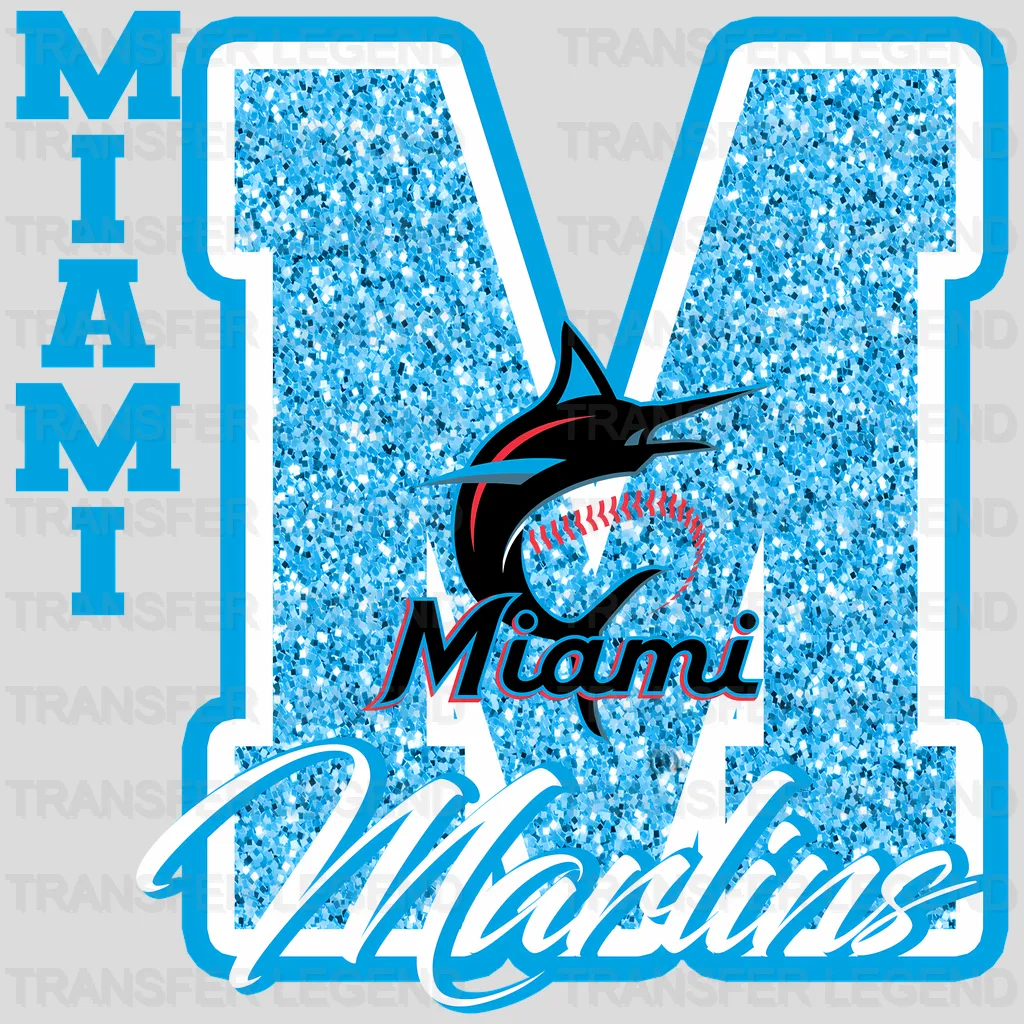 Miami Marlins MLB Glitter Chenille Letter M Logo - DTF Iron On Transfer