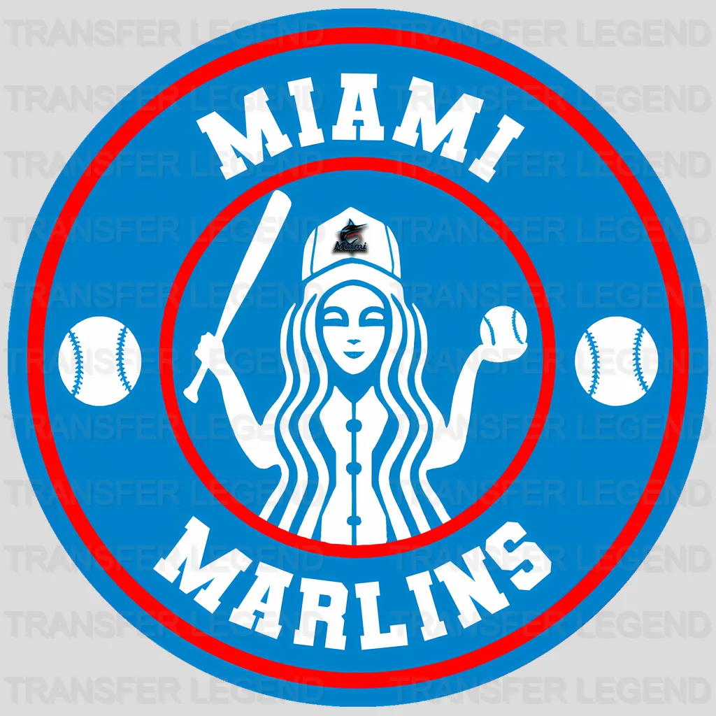 Miami Marlins MLB Circle Badge Girl Silhouette Logo - DTF Iron On Transfer