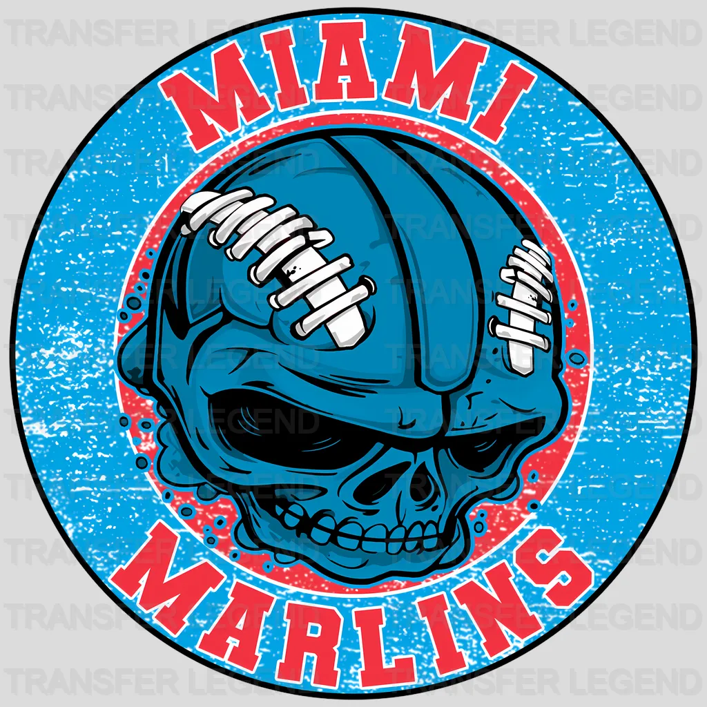Miami Marlins MLB Blue Skull With Helmet Art - DTF Iron On Transfer