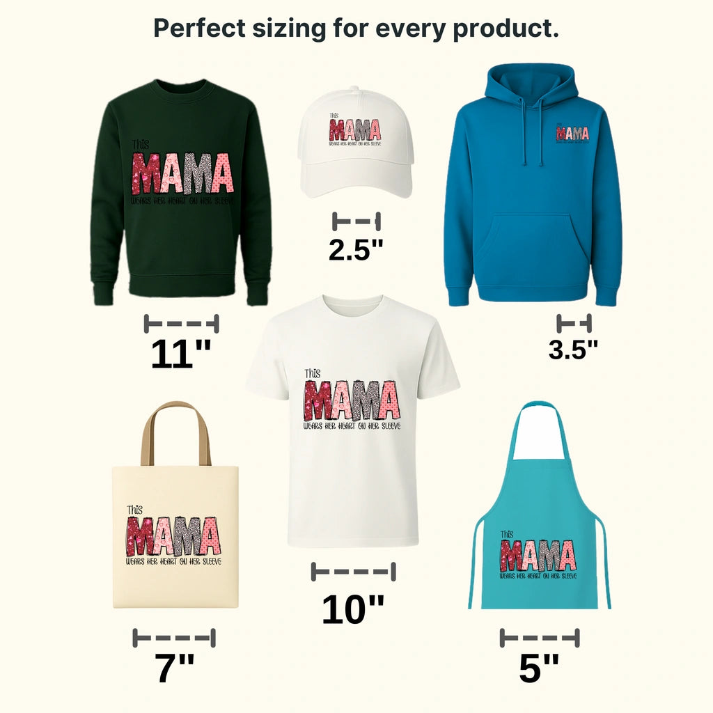 This Mama Wears Her Heart On Her Sleeve - Mothers Day - Funny Mom - Design - DTF heat transfer - transferlegend