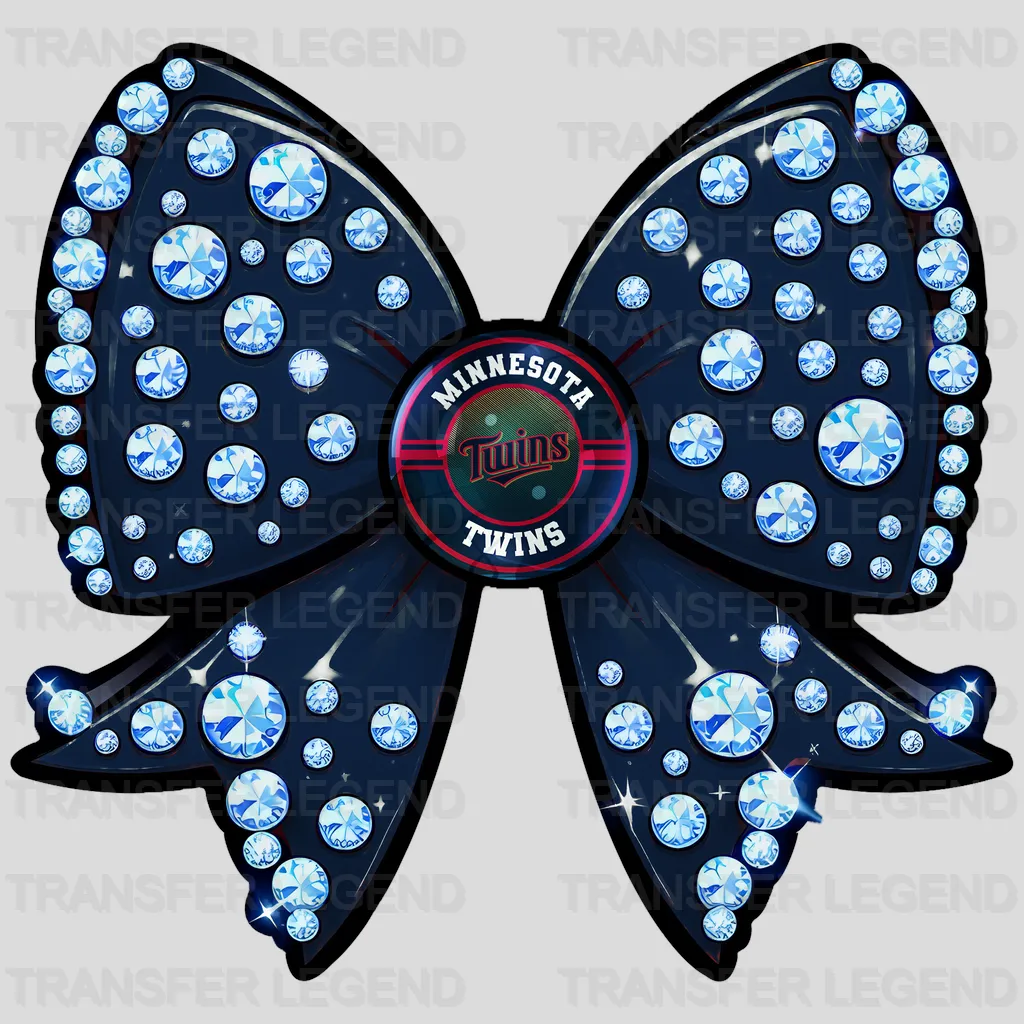 Minnesota Twins MLB Glitter Sequin Blue Bow Ribbon - DTF Iron On Transfer