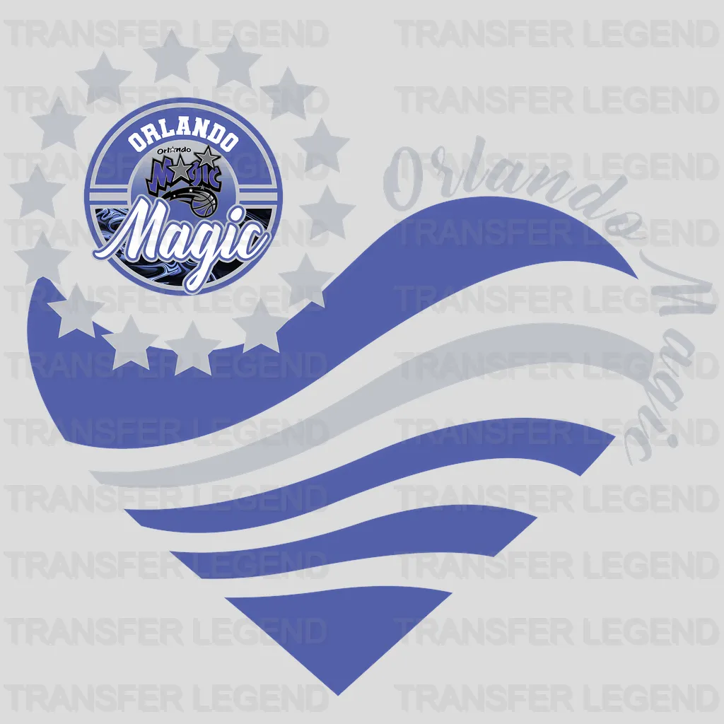 Orlando Magic NBA Heart Shape Retro Wavy Lines Graphic - DTF Iron On Transfer