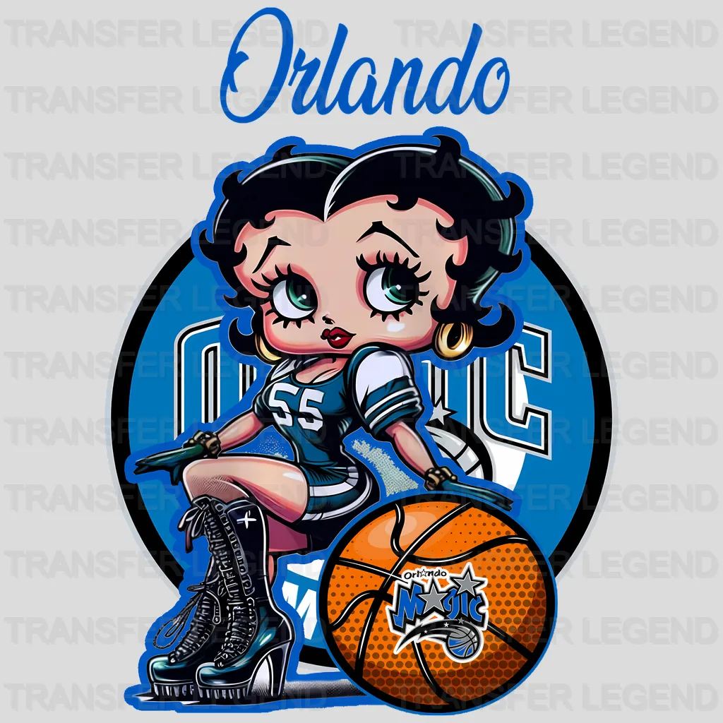 Orlando Magic NBA Cute Cartoon Girl Sitting On White - DTF Iron On Transfer