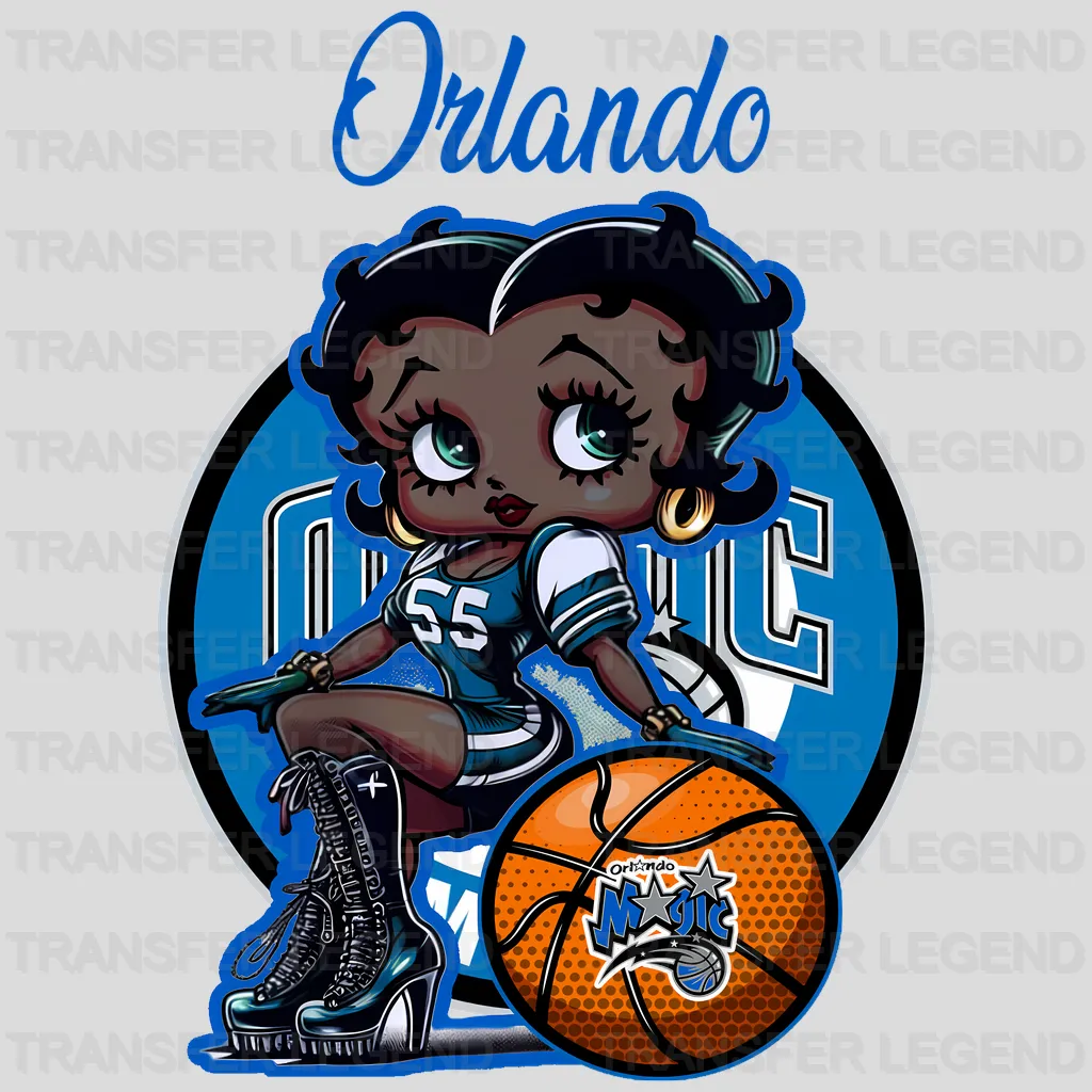 Orlando Magic NBA Cute Cartoon Girl Sitting On Blue - DTF Iron On Transfer
