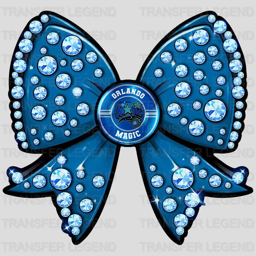Orlando Magic NBA Glitter Sequin Blue Bow Ribbon - DTF Iron On Transfer
