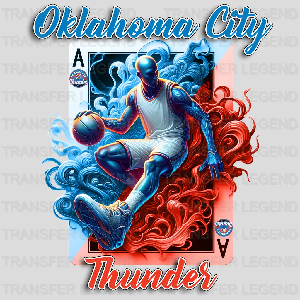 Oklahoma City Thunder NBA Skeleton Playing Card Art - DTF Iron On Transfer