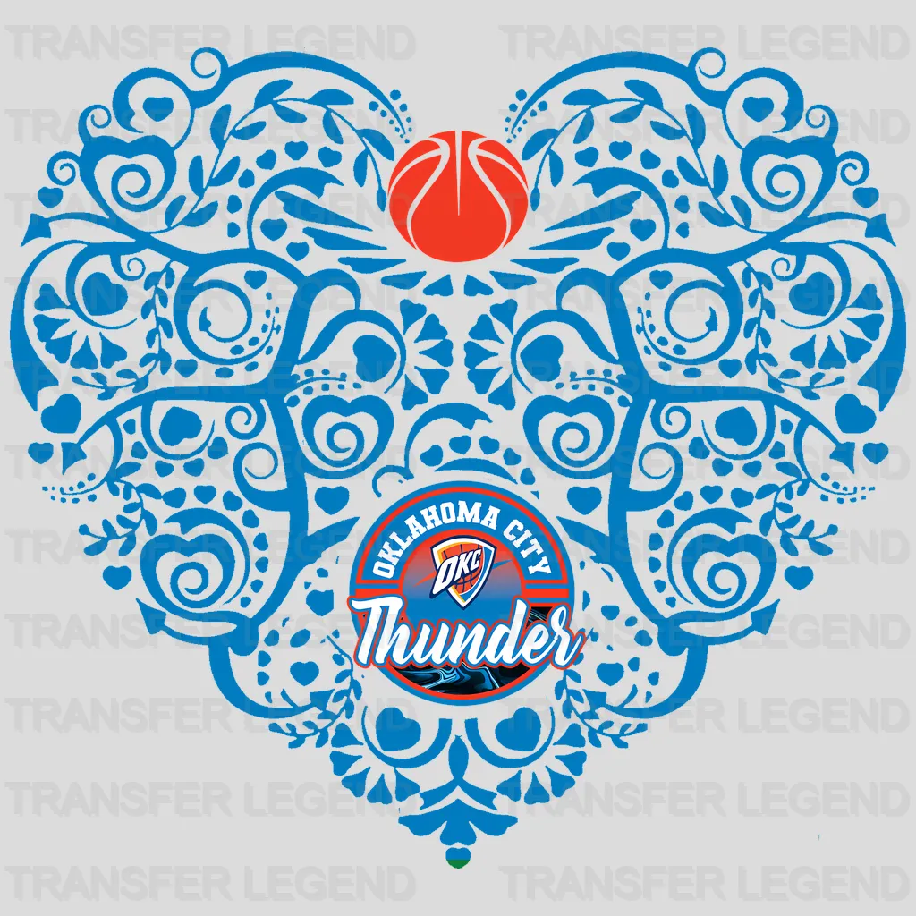 Oklahoma City Thunder NBA Floral Pattern Heart Shape - DTF Iron On Transfer