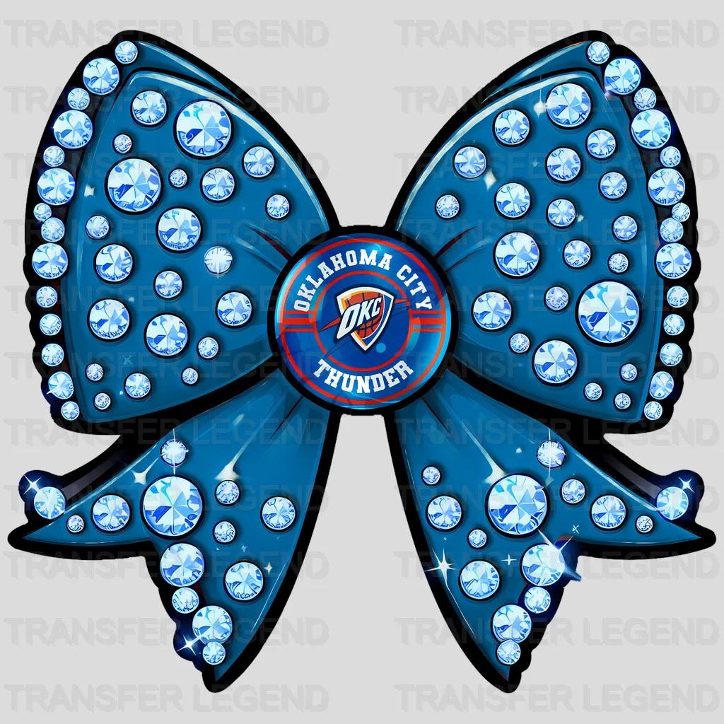 Oklahoma City Thunder NBA Glitter Sequin Blue Bow Ribbon - DTF Iron On Transfer