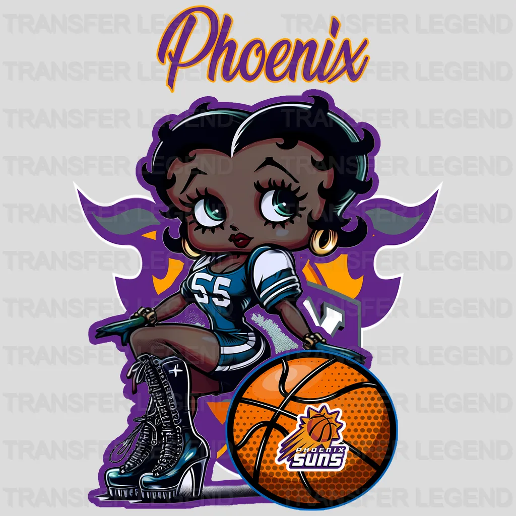 Phoenix Suns NBA Cute Cartoon Girl Sitting On Purple - DTF Iron On Transfer