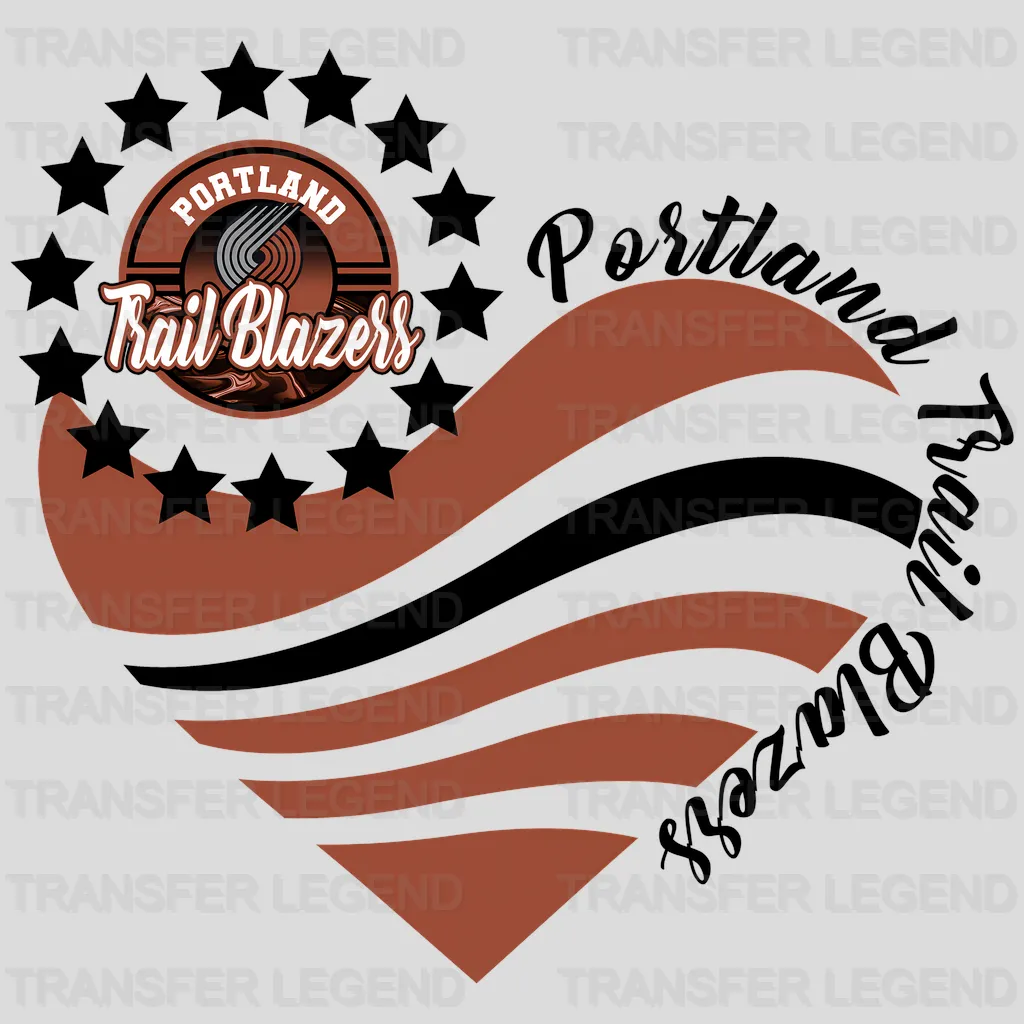 Portland Trail Blazers NBA Heart Shape Retro Wavy Lines Graphic - DTF Iron On Transfer