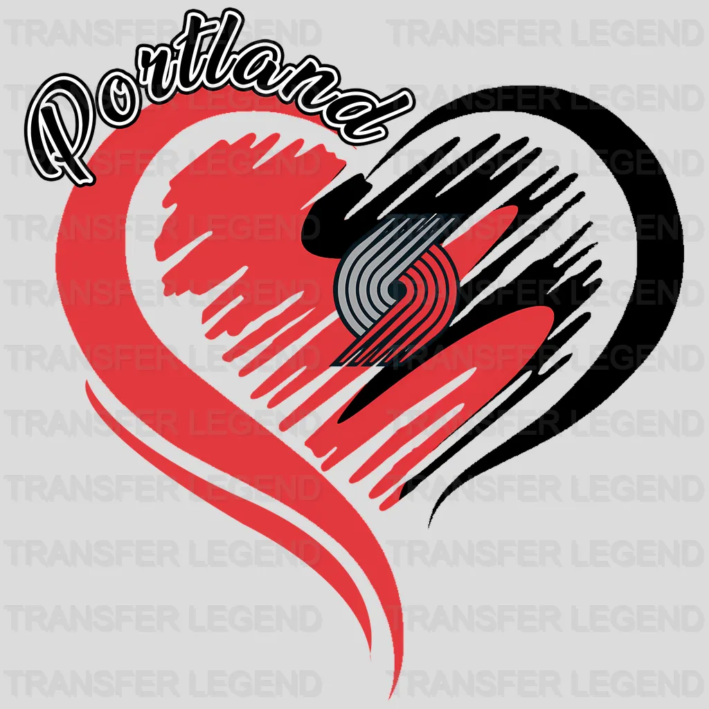 Portland Trail Blazers NBA Elegant Heart Swirl With Script Text - DTF Iron On Transfer