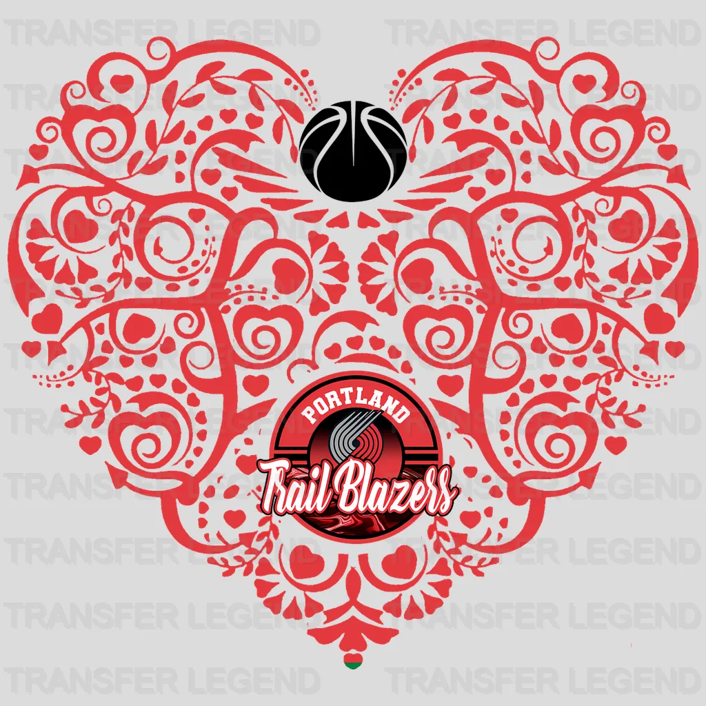 Portland Trail Blazers NBA Floral Pattern Heart Shape - DTF Iron On Transfer