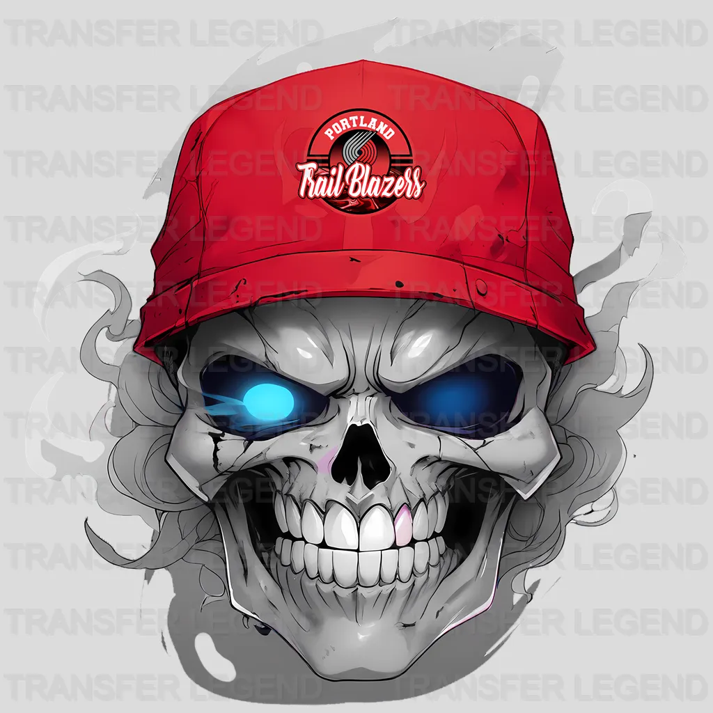 Portland Trail Blazers NBA Skull With Cap & Smoke Effect - DTF Iron On Transfer