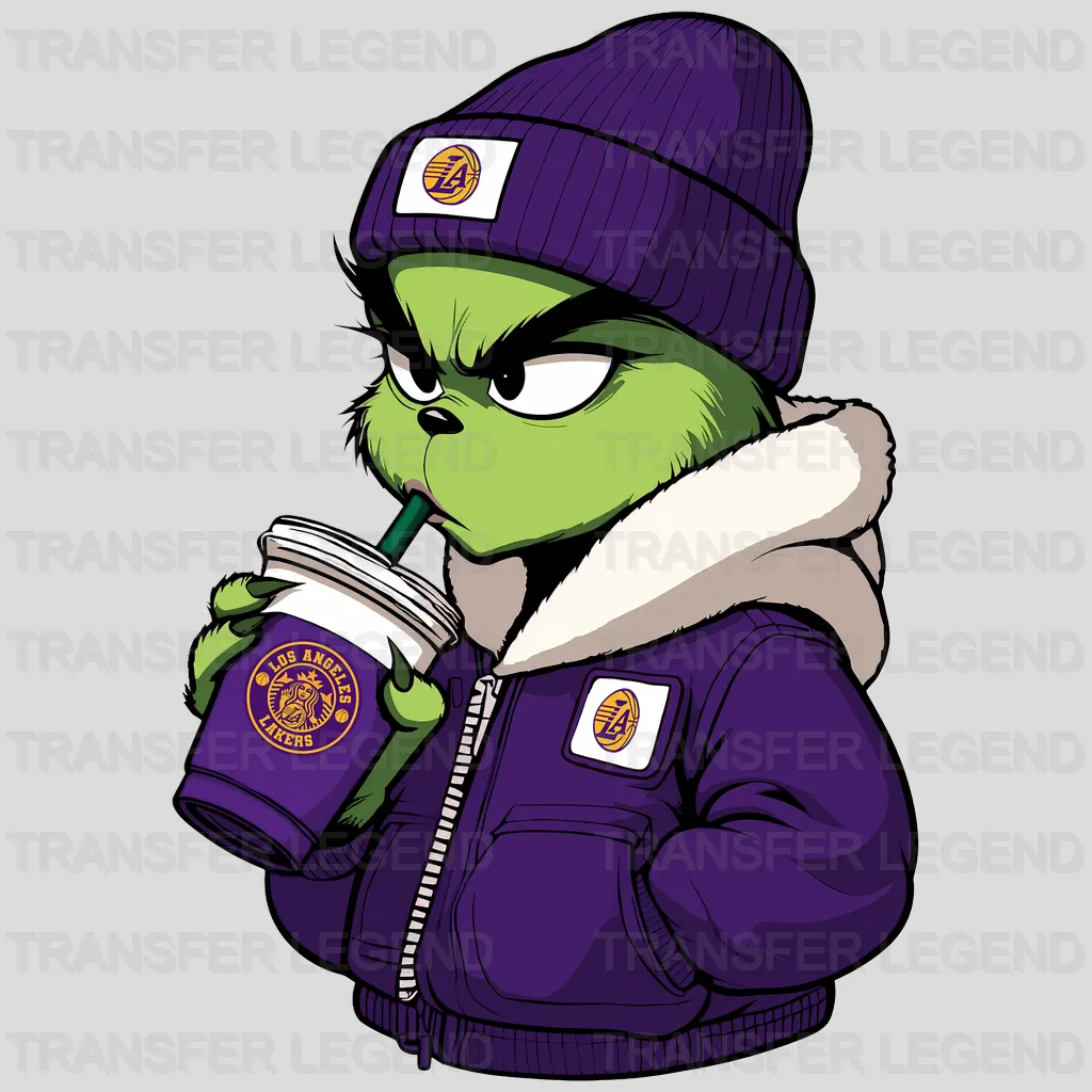 Los Angeles Lakers NBA The Grinch Drinking Coffee - DTF Iron On Transfer