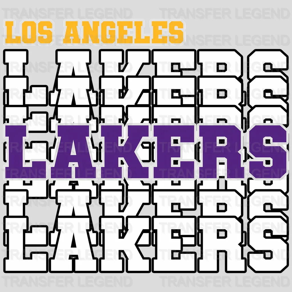 Los Angeles Lakers NBA Repeated Text Pattern Block Logo - DTF Iron On Transfer