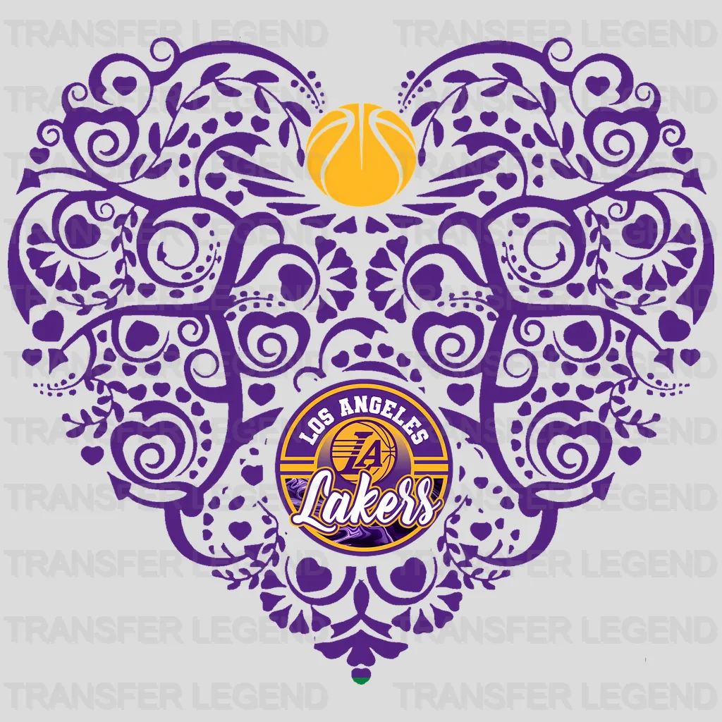 Los Angeles Lakers NBA Floral Pattern Heart Shape - DTF Iron On Transfer