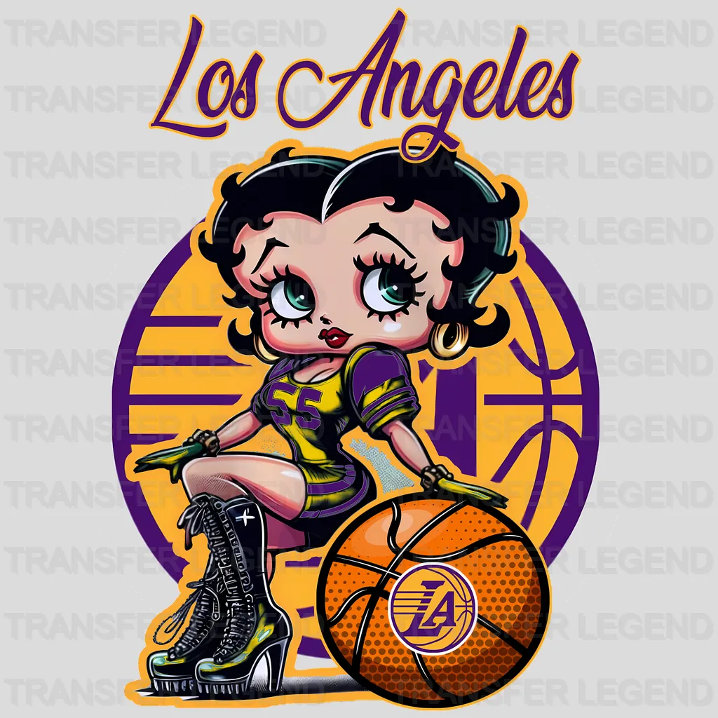 Los Angeles Lakers NBA Cute Cartoon Girl Sitting On Purple - DTF Iron On Transfer