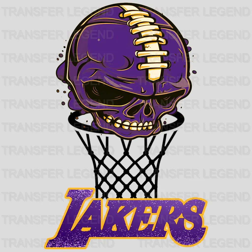 Los Angeles Lakers NBA Purple Skull Biting Rim Art - DTF Iron On Transfer