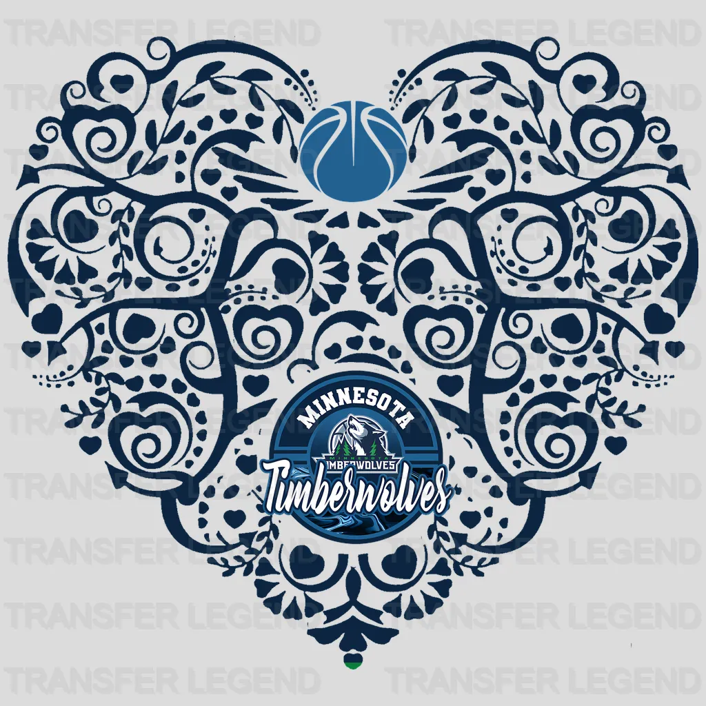 Minnesota Timberwolves NBA Floral Pattern Heart Shape - DTF Iron On Transfer