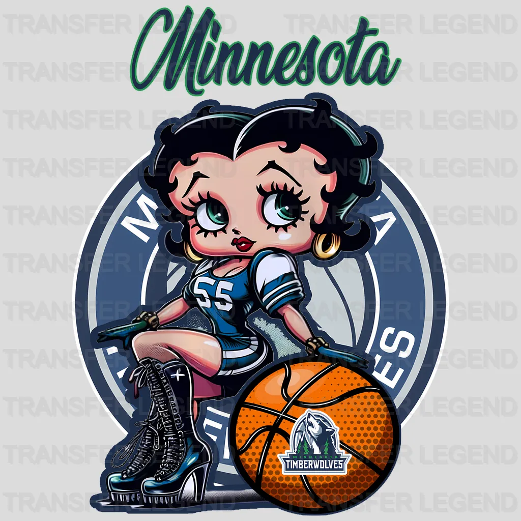 Minnesota Timberwolves NBA Cute Cartoon Girl Sitting On White - DTF Iron On Transfer