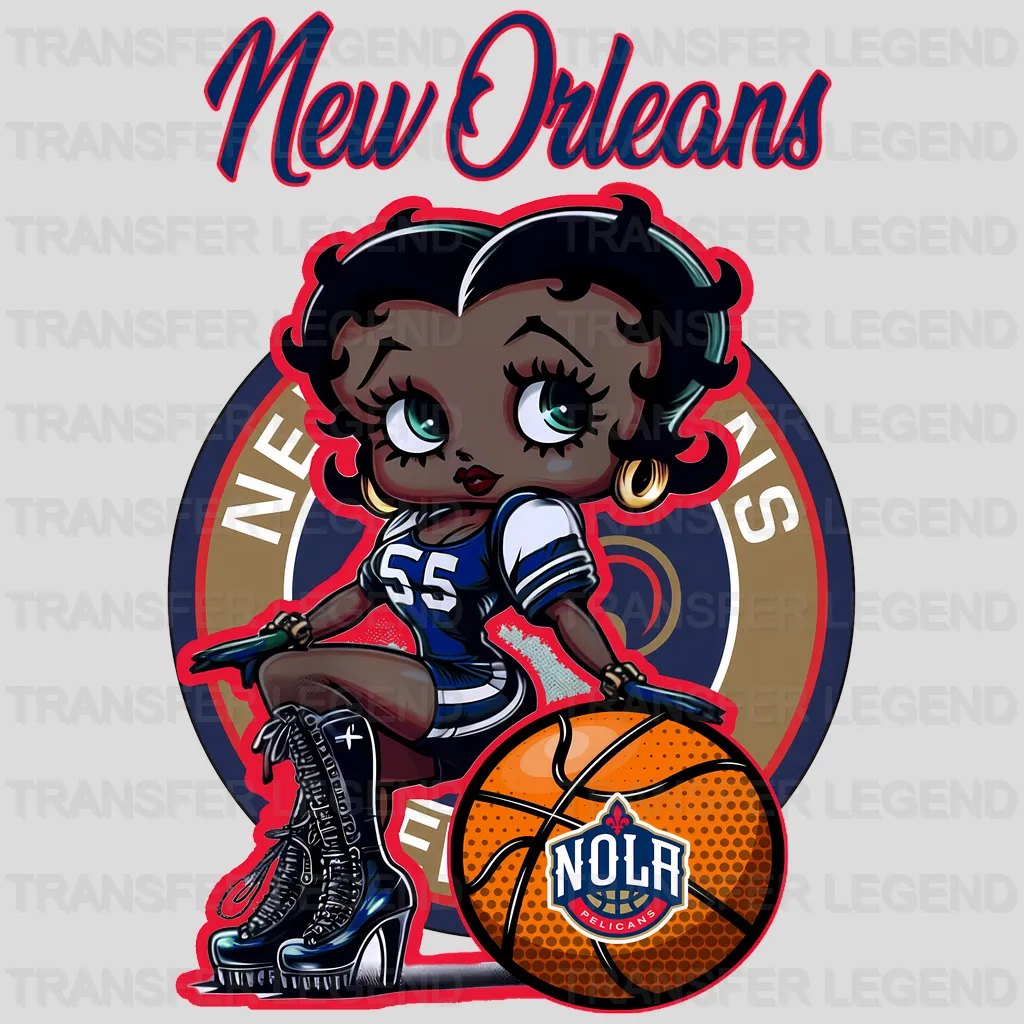 New Orleans Pelicans NBA Cute Cartoon Girl Sitting On V1 - DTF Iron On Transfer