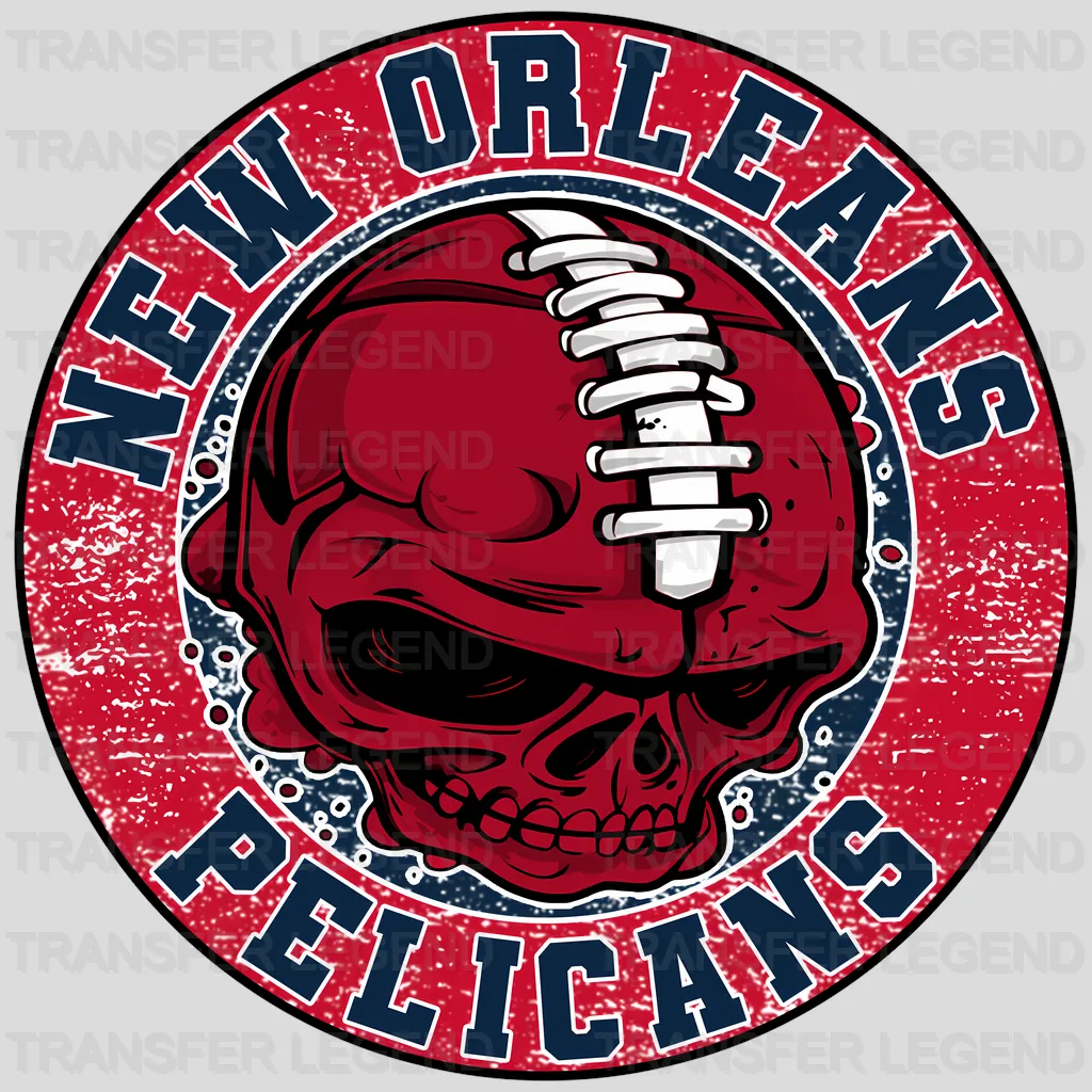 New Orleans Pelicans NBA Red Skull With Helmet Art - DTF Iron On Transfer