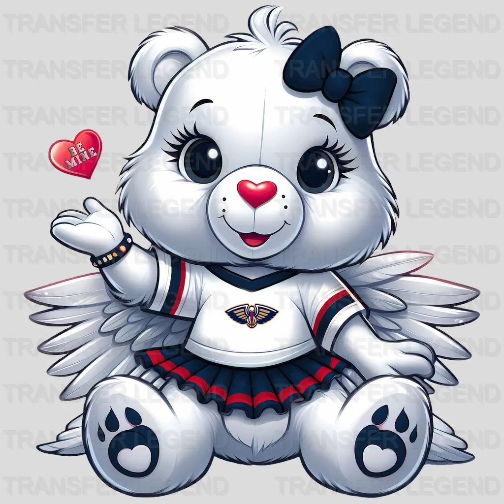 New Orleans Pelicans NBA Cute Care Bear Mascot Blue & White - DTF Iron On Transfer