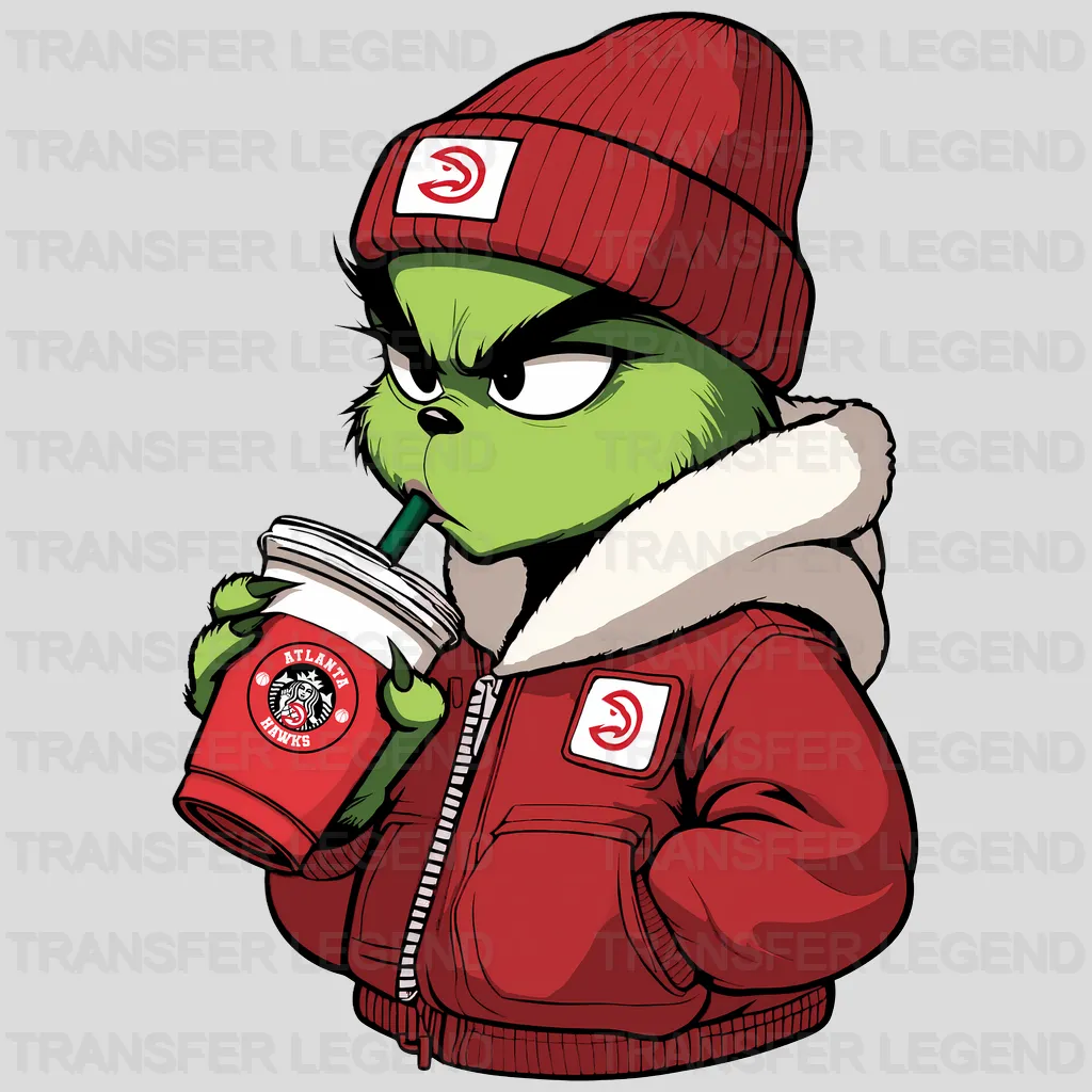Atlanta Hawks NBA The Grinch Drinking Coffee - DTF Iron On Transfer