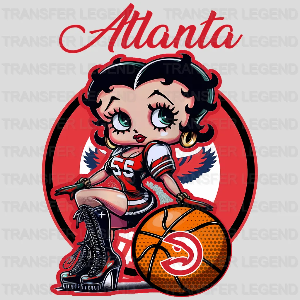 Atlanta Hawks NBA Cute Cartoon Girl Sitting On V1 - DTF Iron On Transfer